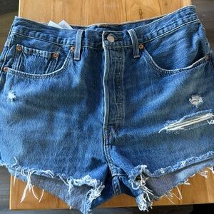 501 Distressed High-Rise Women’s Shorts - Blue